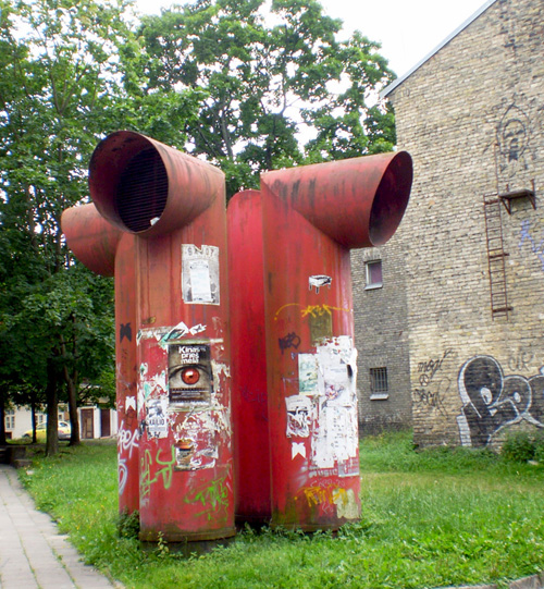 Red pipes in Vilnius.