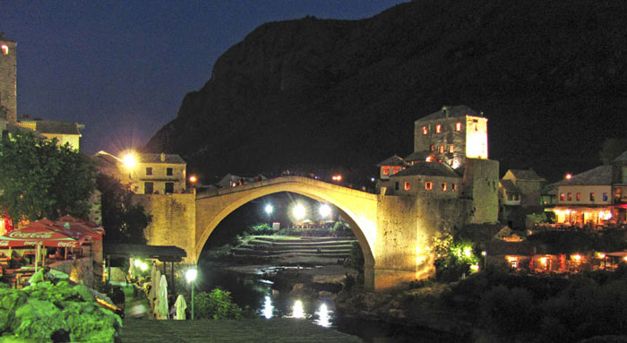 Stari Most bridge at night, Mostar.