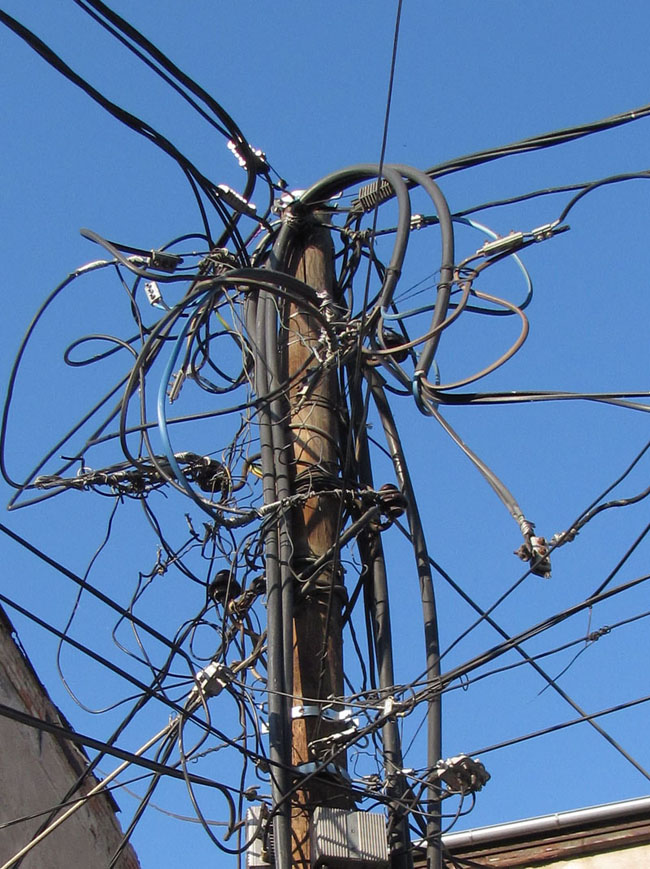 Electric wires in Mitrovica, Kosovo.