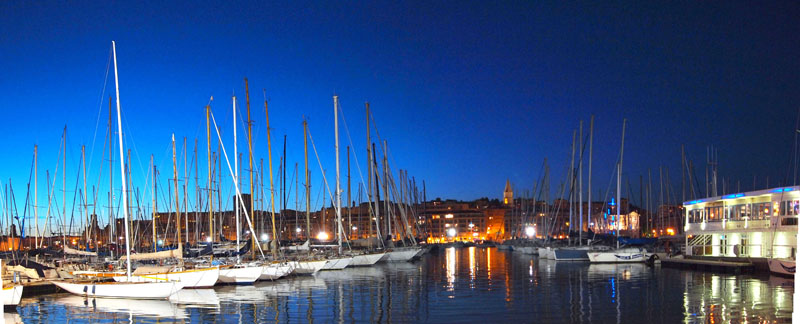 Vieux-Port in Marseille at night.
