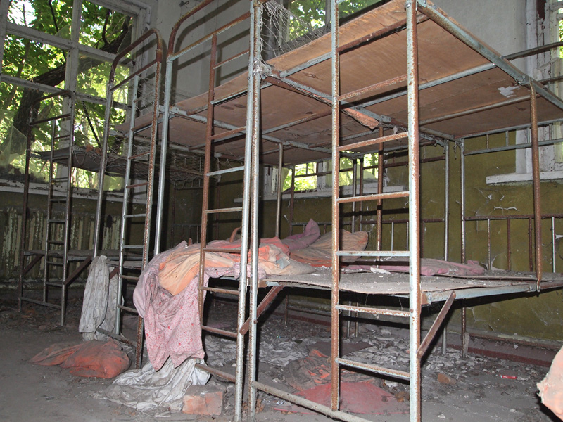 Beds in kindergarten at Chernobyl Zone, Ukraine.