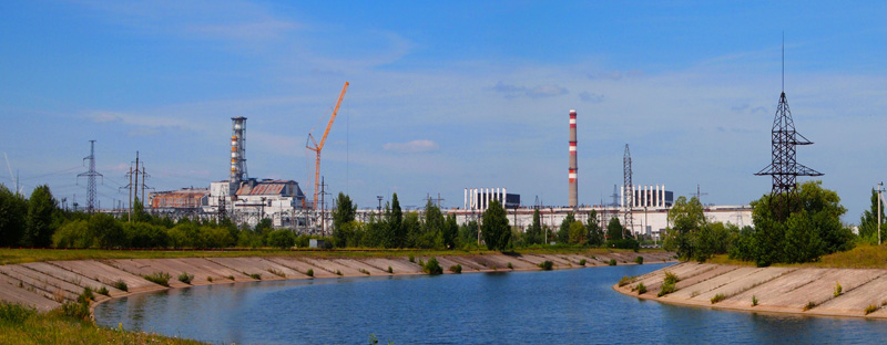 Water and Chernobyl nuclear plant, Ukraine.
