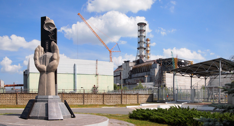 Monument and 4. reactor in Chernobyl nuclear plant.