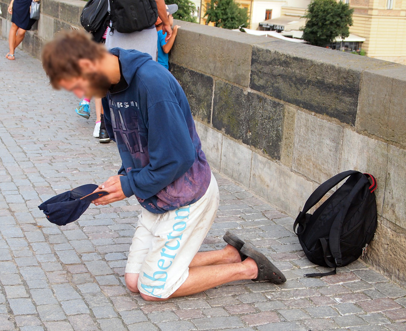 Begging man in Prague.
