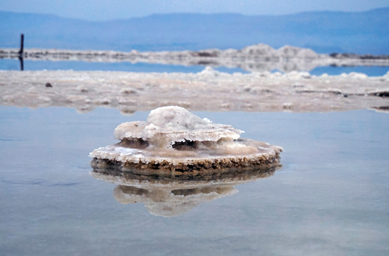 Salt formation in Dead Sea.