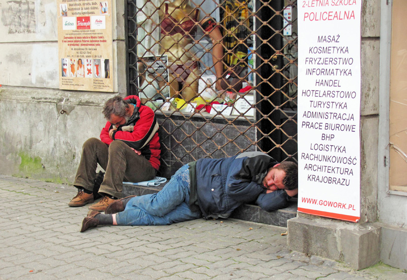 Sleeping men in Warsaw.